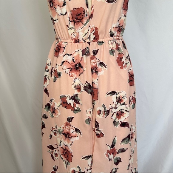 Three Pink Hearts Dress Womens XS Floral Print Maxi Pink High Low Hem Ruched‎ - Picture 8 of 13